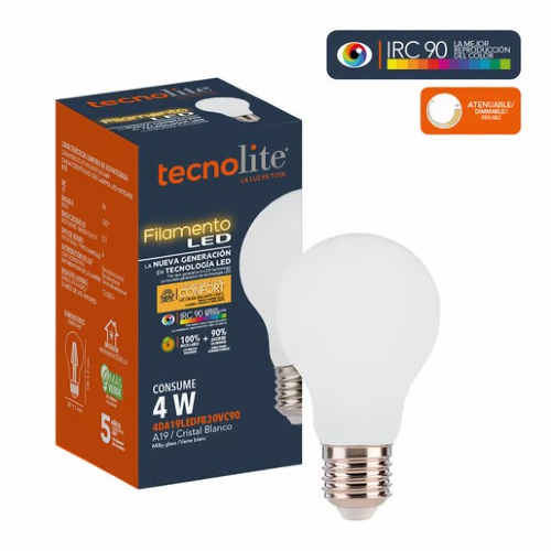 FOCO A19 LED 4W E27 127V IP20 3000K 450LM 15000H MILKY BLANCO TECNOLITE