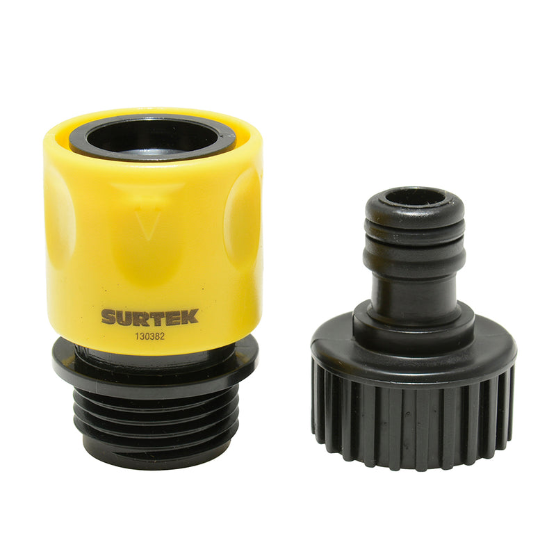 JUEGO DE CONECTORES PARA GRIFO CON SISTEMA CLIC Y ADAPTADOR 3/4" GHT  2 PIEZAS SURTEK