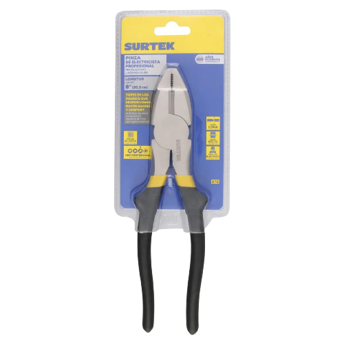 PINZA ELECTRICISTA RGRIP NARIZ CUADRADA  CORTE LATERAL 8" SURTEK