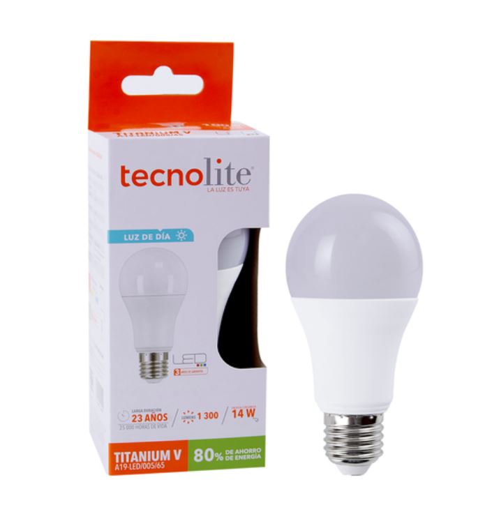 FOCO A19 LED 14W E27 100-240V 6500K 1300LM 15000H TECNOLITE