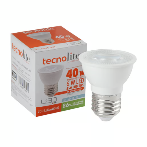 FOCO LED 6W E27 100-240V JDR 6500K 550LM 25000H BLANCO TECNOLITE
