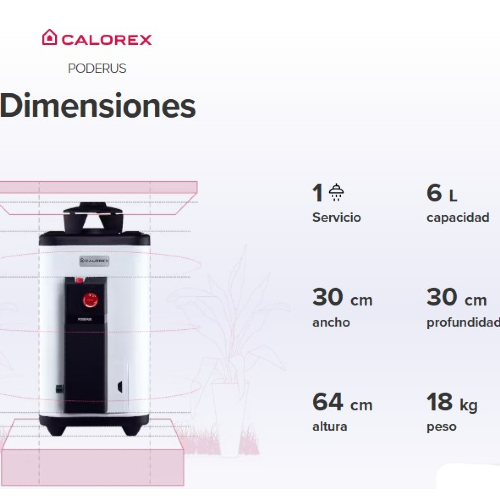 CALENTADOR DE PASO PODERUS 6L GAS LP 1 SERVICIO CALOREX
