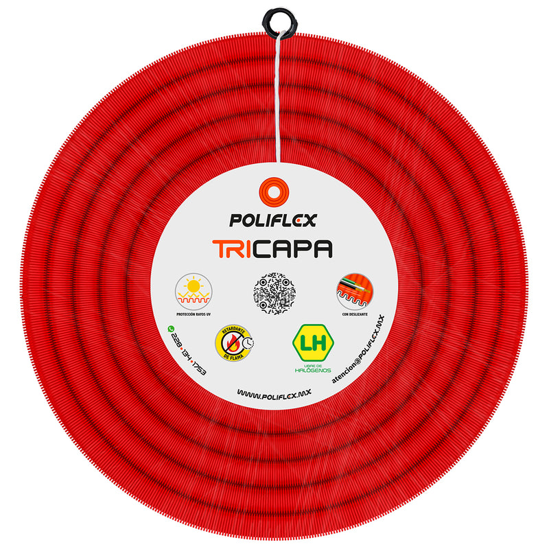 ELECTRODUCTO CORRUGADO ROJO 1 CON GUIA 50m REFORZADO POLIFLEX
