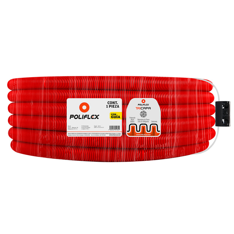 ELECTRODUCTO CORRUGADO ROJO 1 CON GUIA 50m REFORZADO POLIFLEX