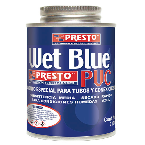 PEGAMENTO PVC COND HUMEDAS 236ML AZUL WET BLUE PRESTO