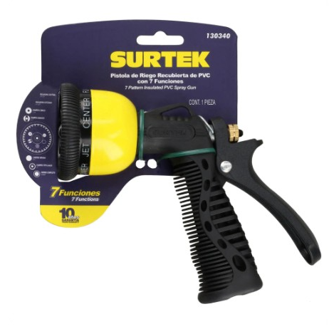 PISTOLA PARA RIEGO PLASTICA RECUBIERTA DE PVC CON 7 FUNCIONES 3/4 SURTEK