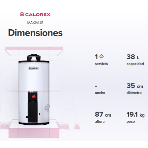 CALENTADOR DEPOSITO MAXIMUS G-10 38L GAS LP 1 SERVICIO CALOREX
