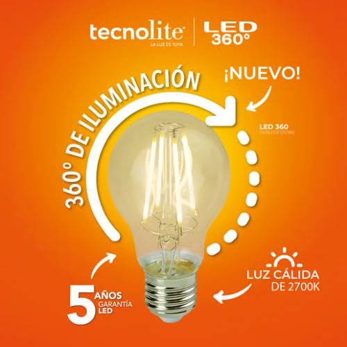 FOCO A19 VINTAGE LED 7W E27 127V 3000K 800LM 15000H TECNO LITE